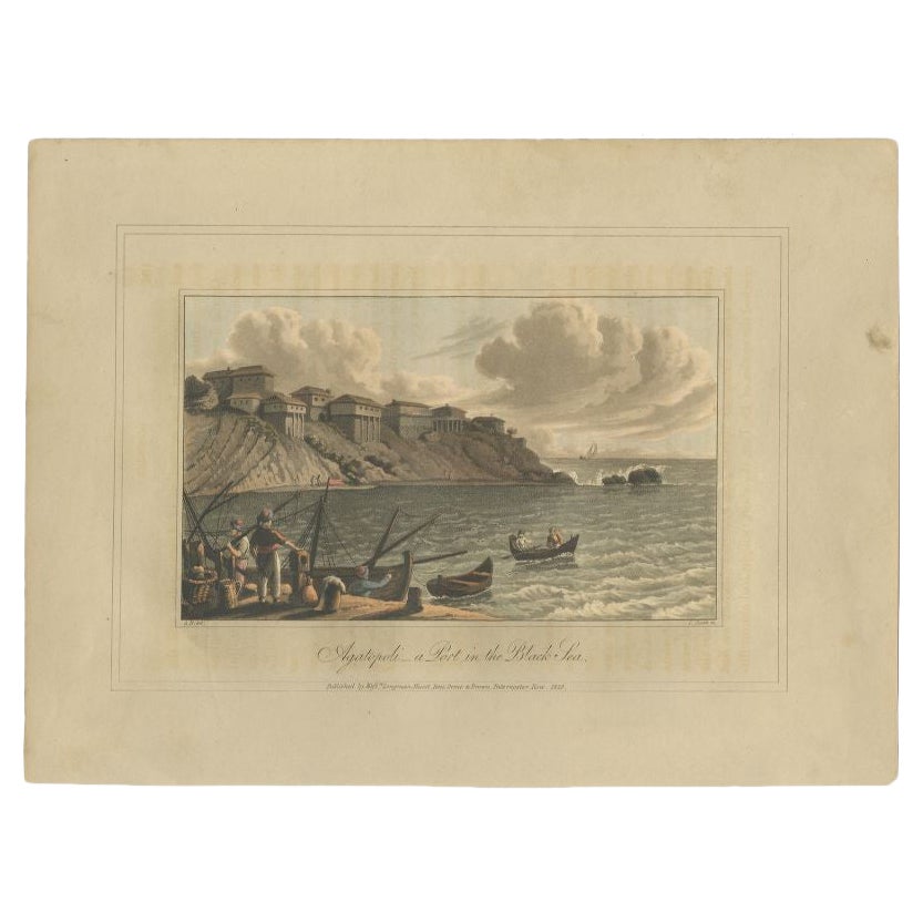 Stampa antica di Agatopoli o oggi Ahtopol in Bulgaria, 1818 in vendita