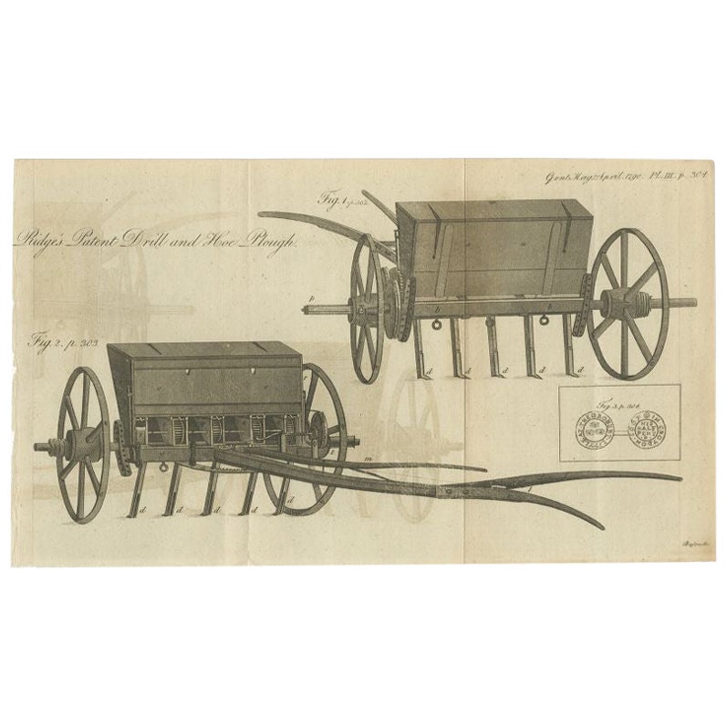 Antique Print of Agriculture Equipment, 1790 For Sale