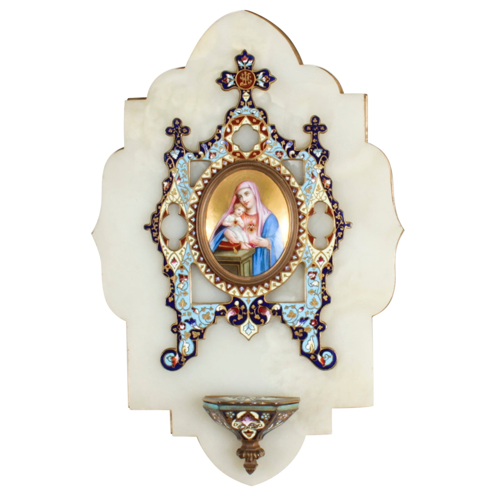 Présentoir français ancien en onyx et émail cloisonné représentant le Saint-Esprit, 19ème siècle en vente