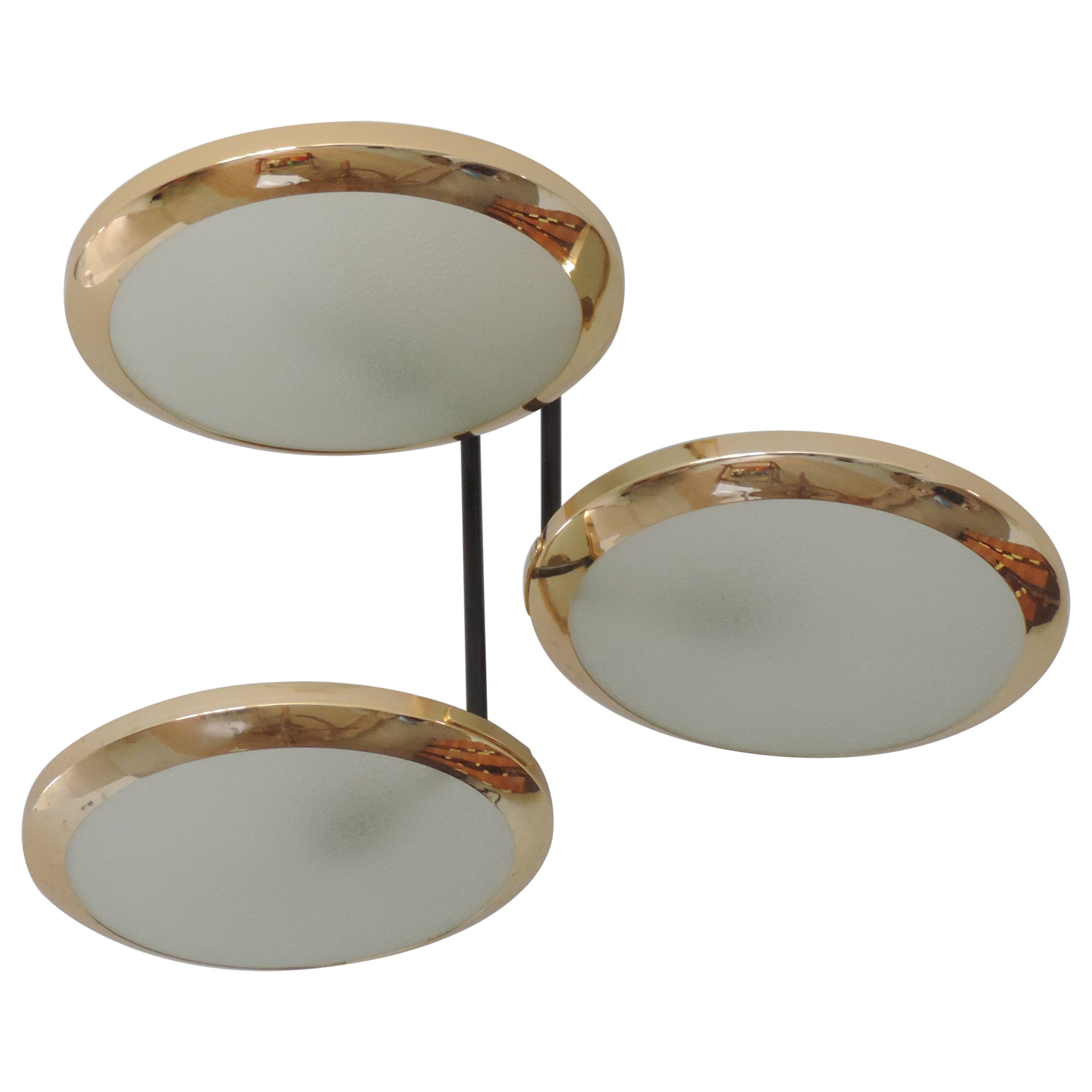 Stilnovo Three Discs Ceiling Lamp in Brass and Glass, Italy 1950s For Sale