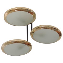 Stilnovo Three Discs Ceiling Lamp in Brass and Glass, Italy 1950s
