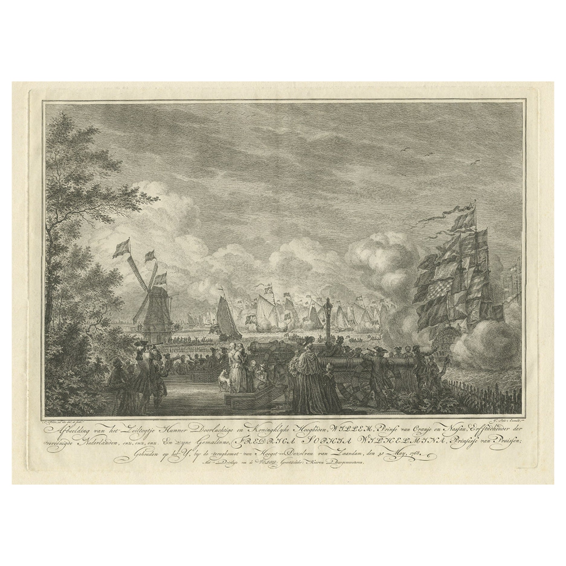 Antique Print of the Sailing Tour on the IJ River , Amsterdam, 1768 For Sale