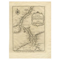 Carte ancienne de la rivière Tunquin et de la baie de Cacho, la capitale de Siam, 1758