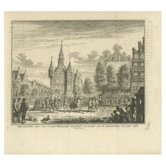 Antiker Druck der Rückgabe von Deventer, Niederlande, um 1760