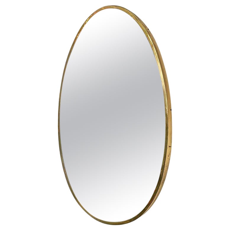 Mid Century Modern Gold Giltwood Oval Mirror For Sale at 1stDibs