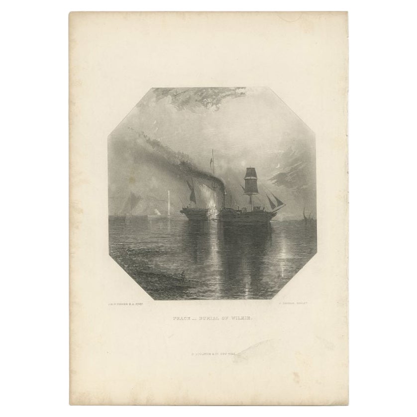 Antique Print of a Burial at Sea, circa 1870 For Sale