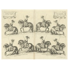 Decorative Antique Print of the Schooling of Horses in Galop, c.1740