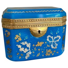 Superb Bohemian Barfatan blue Opaline Enamelled Glass Box