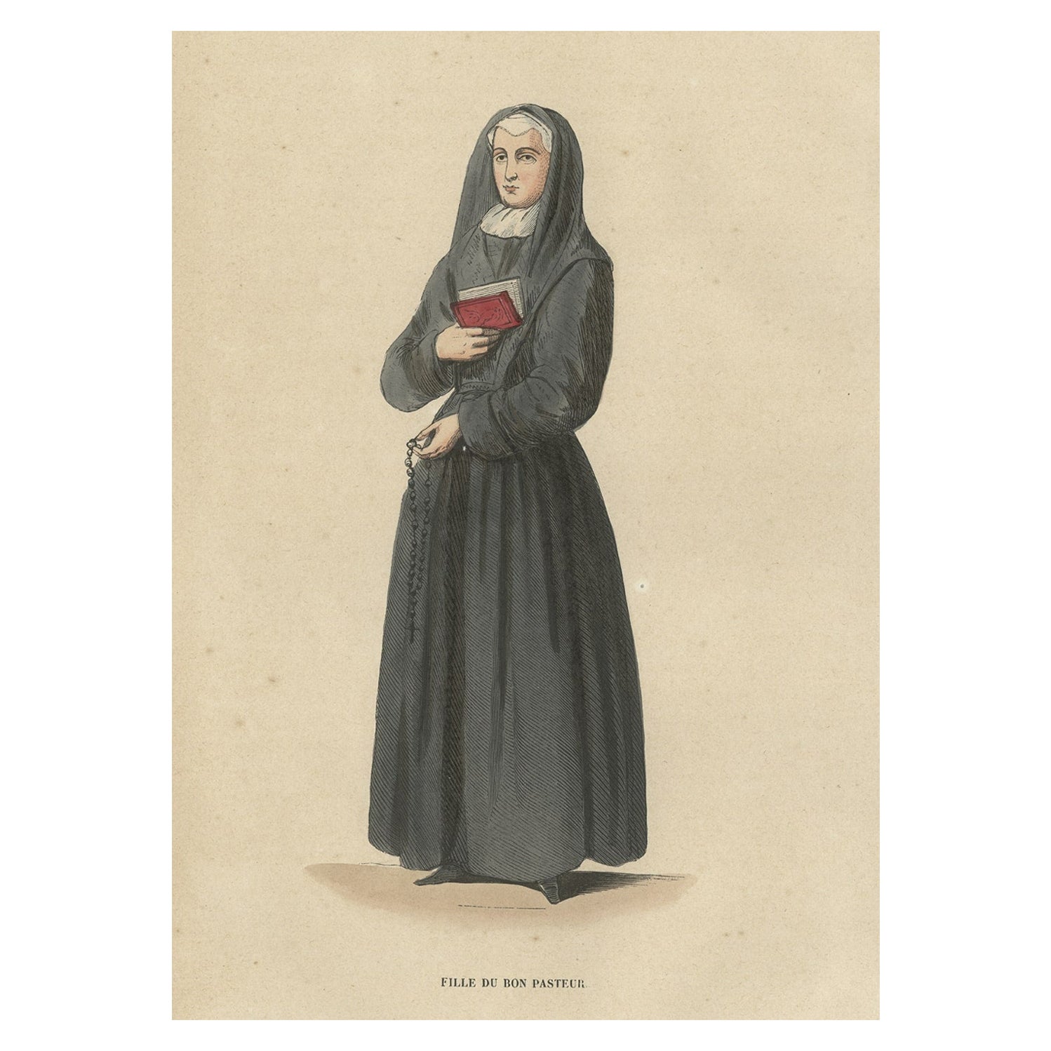 Gravure ancienne d'une sœur de Notre-Dame de Charité du Bon-Pasteur