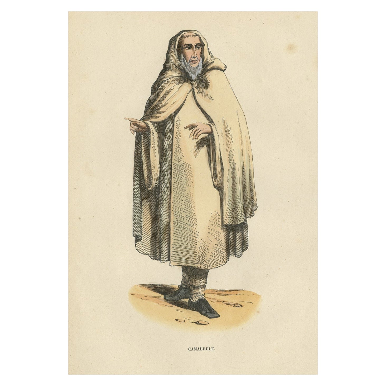 Antique Hand-Colored Print of a Camaldolese Monk, a Hermit of Mount Corona