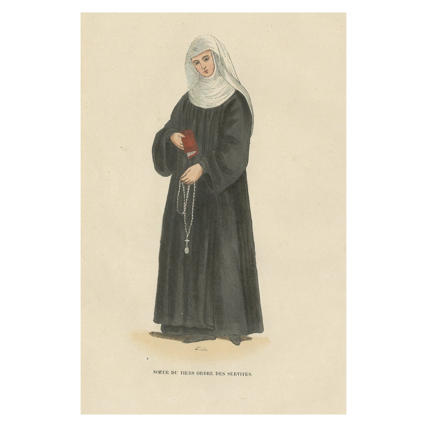 Antique Hand-Colored Print of Sister of the Third Order of St. Francis