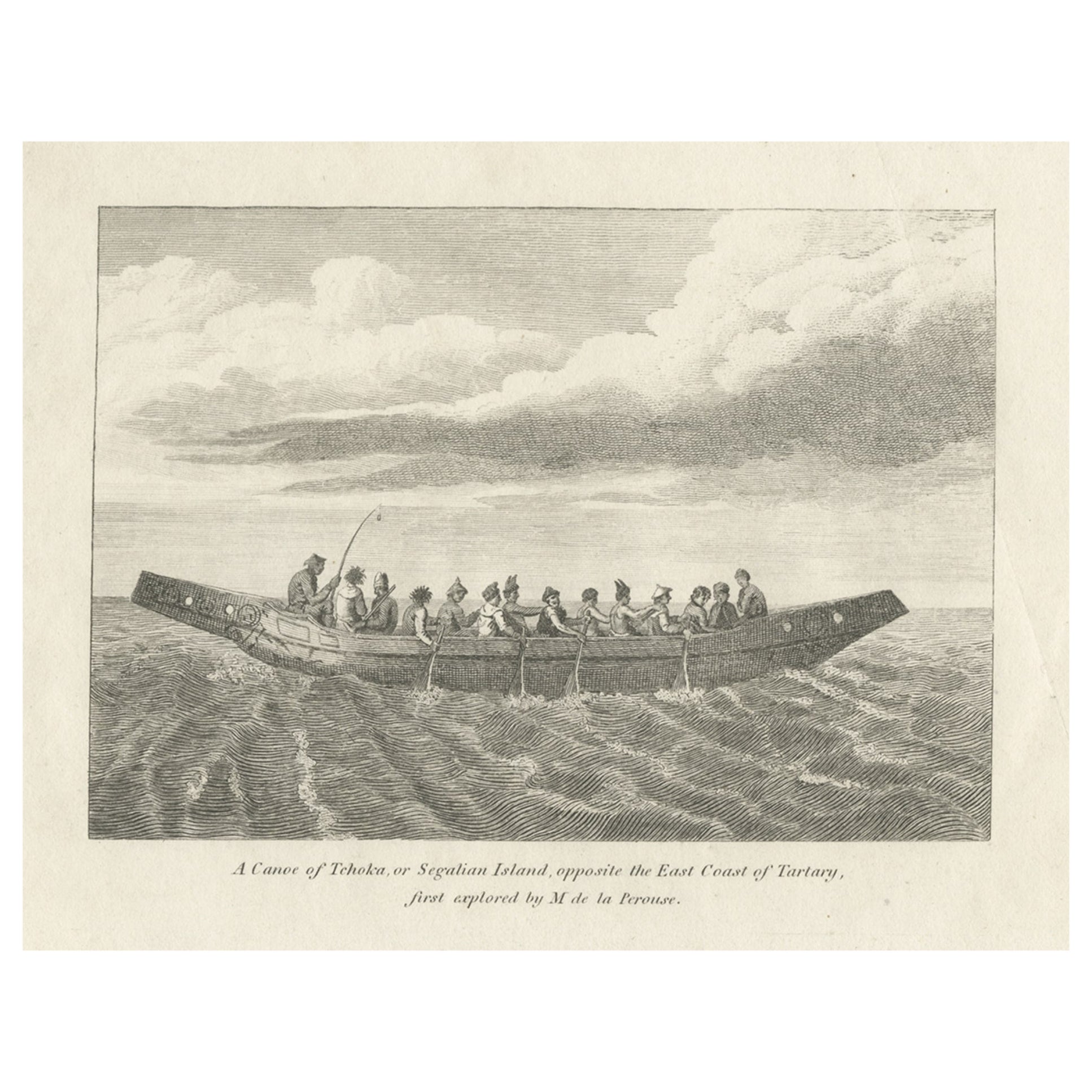 Antiker Druck eines Kanus aus Chukotka, Tartary, 1800 im Angebot