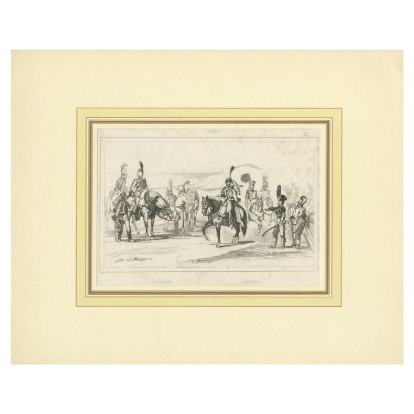 Antique Print of the Swedish Cavalry, c.1870 For Sale