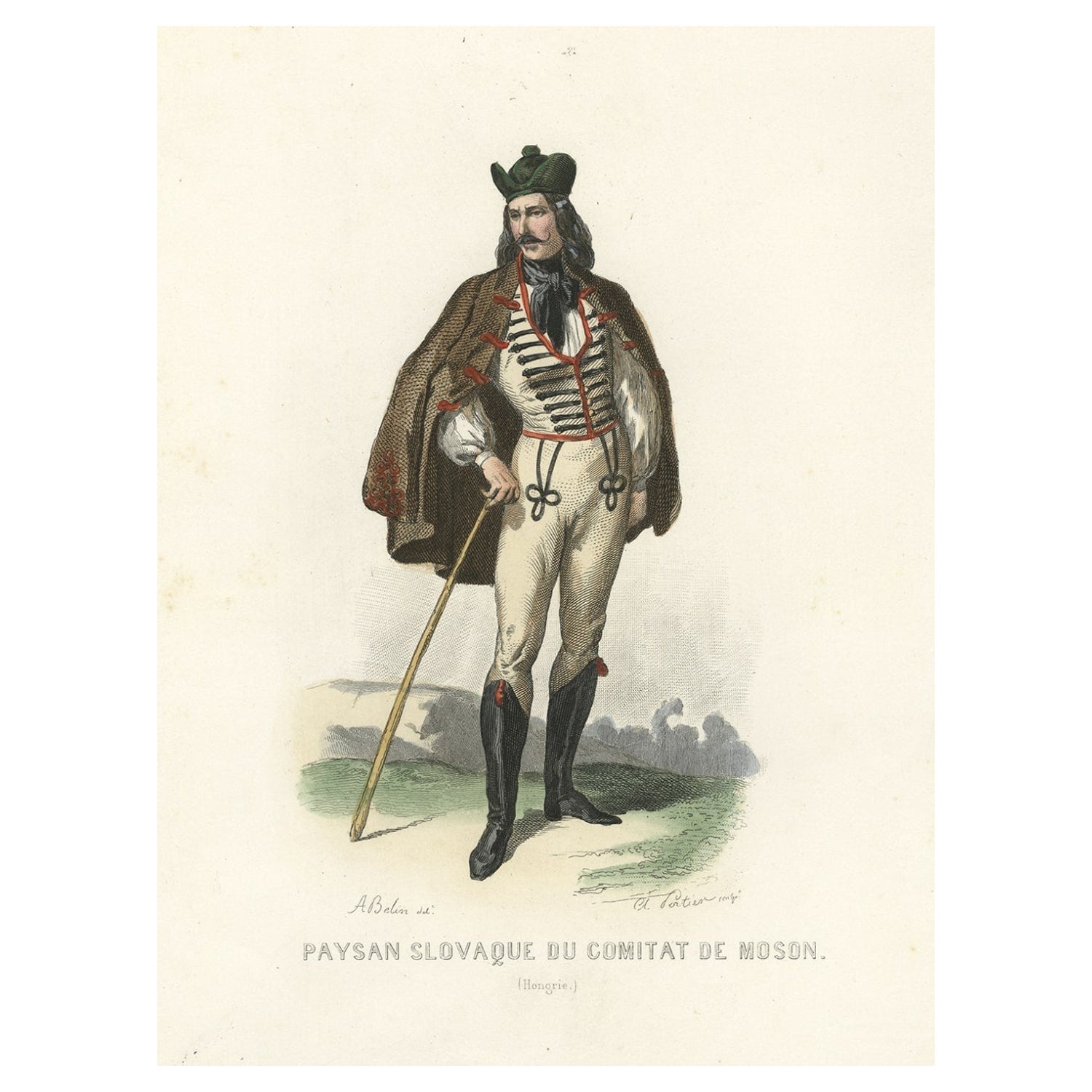 Antique Print of a Slovak Peasant, 1850