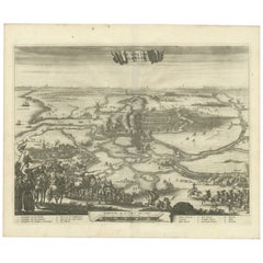 Antiker Druck der Belagerung von Alkmaar, Stadt des Käses in Holland, um 1700