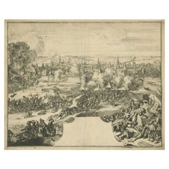 Rare estampe de la Siege de Doornik entre les armoiries anglaises et françaises, vers 1680