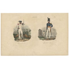 Antique Print of an Amboine Soldier and Officer, circa 1833