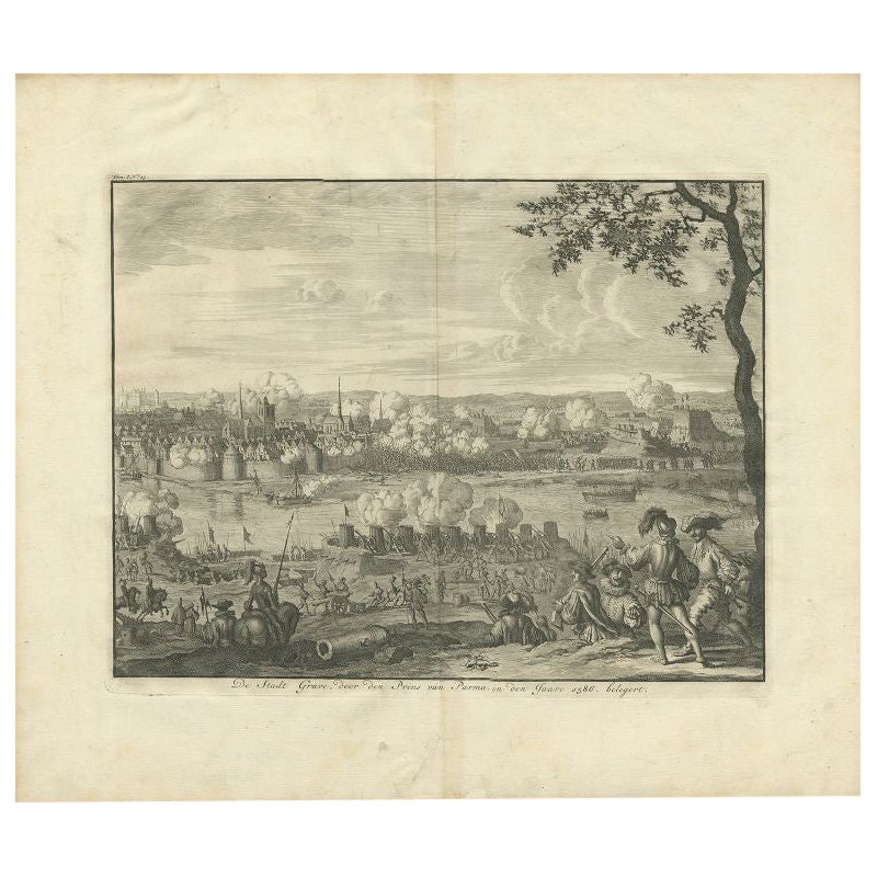 Antique Print of the Siege of Grave, 1730 For Sale