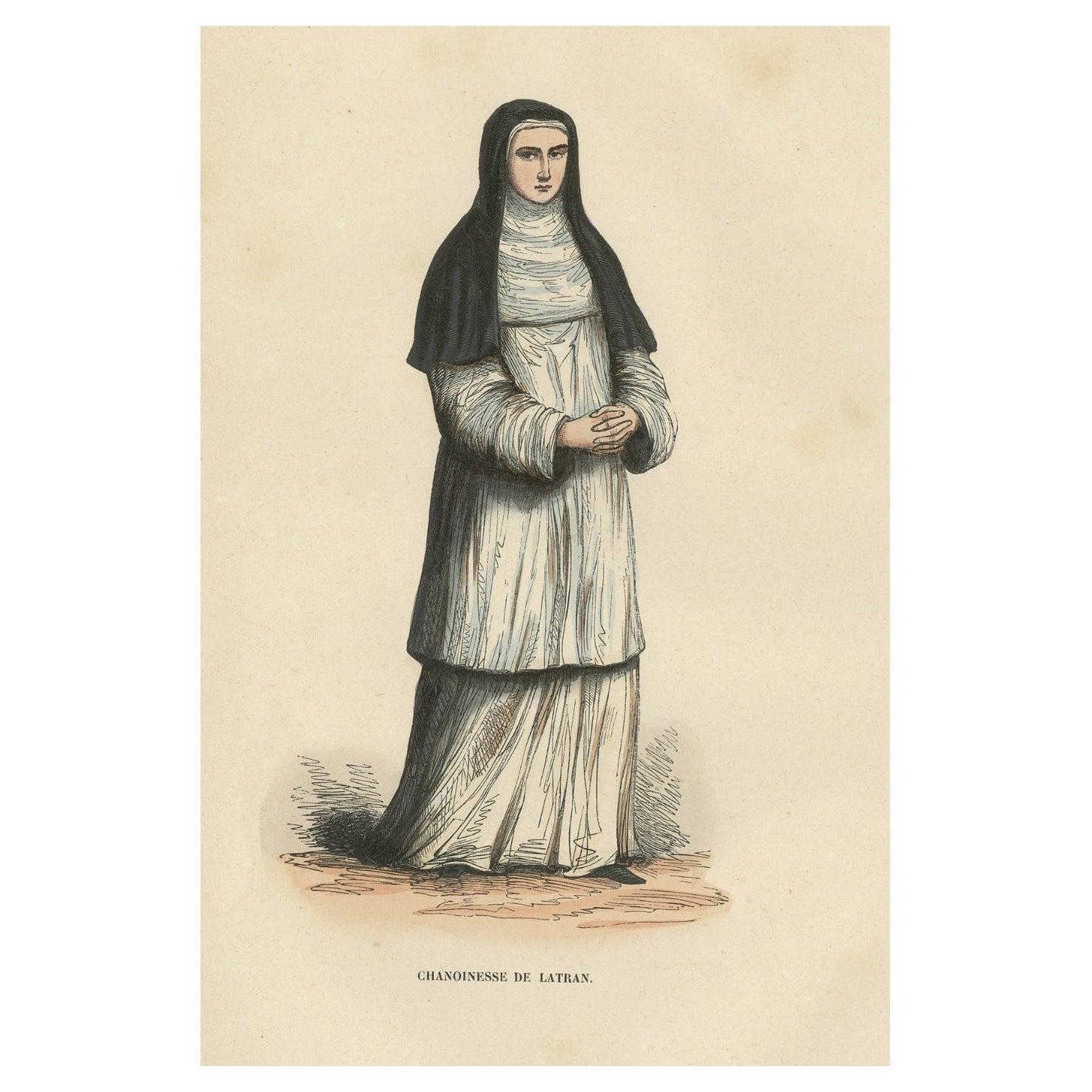Antique Print of a Canoness of Saint John Lateran, 1845 For Sale