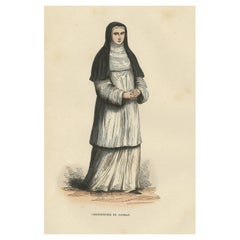 Antique Print of a Canoness of Saint John Lateran, 1845
