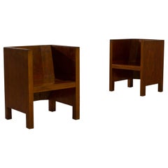 Modernist Wooden Armchairs, a Pair