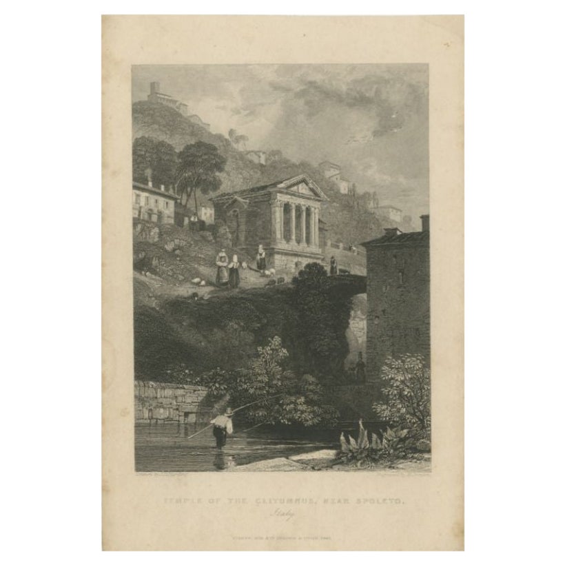 Antique Print of the Temple of Clitumnus by Fisher, C.1830 For Sale