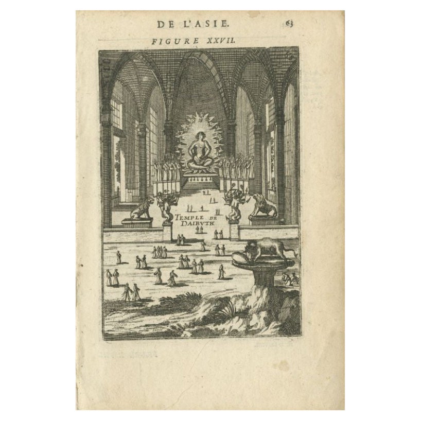 Antique Print of the Temple of Daibuth by Mallet, 1683