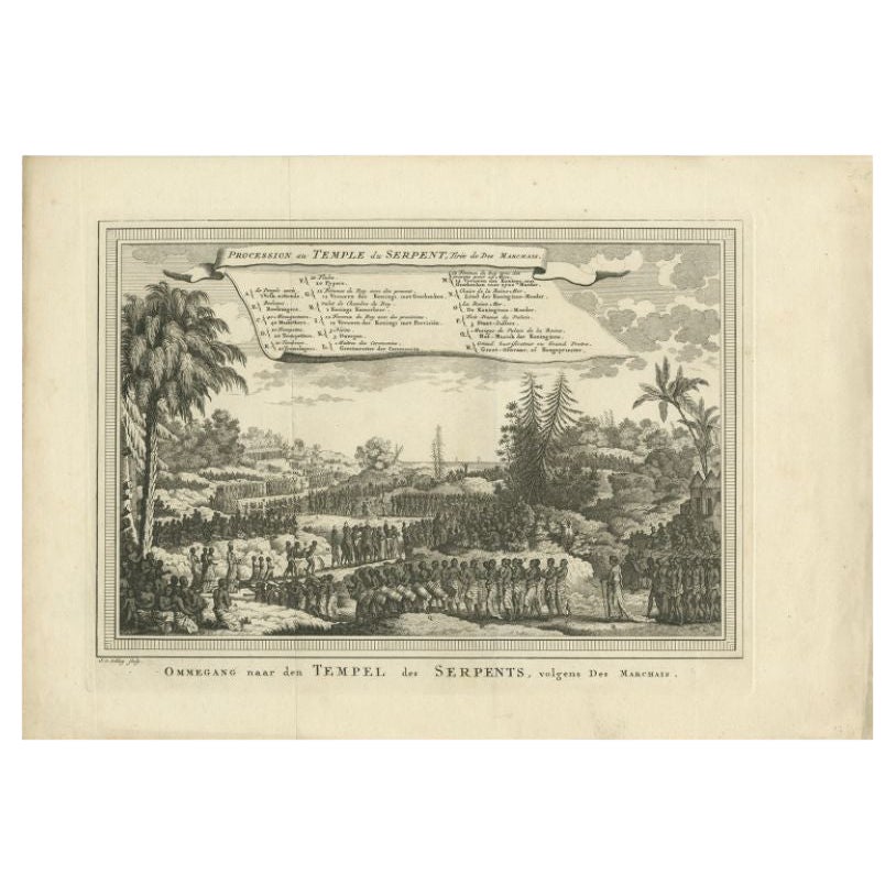 Antiker Druck des Tempels der Pythonen, Ouidah, Benin, Afrika, 1748 im Angebot