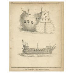 Antique Print of a Venetian Galleon and Ship of the Spanish Armada 