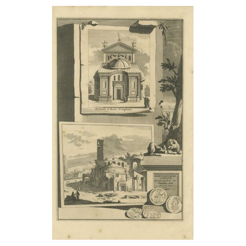 Antique print titled 'Romuli et Remi Templum - Remuliet remi Templum'. This print shows the Temple of Romulus in Rome. Made by or after J. Goeree. 

The antique print, titled 'Romuli et Remi Templum - Remuliet remi Templum,' offers a striking