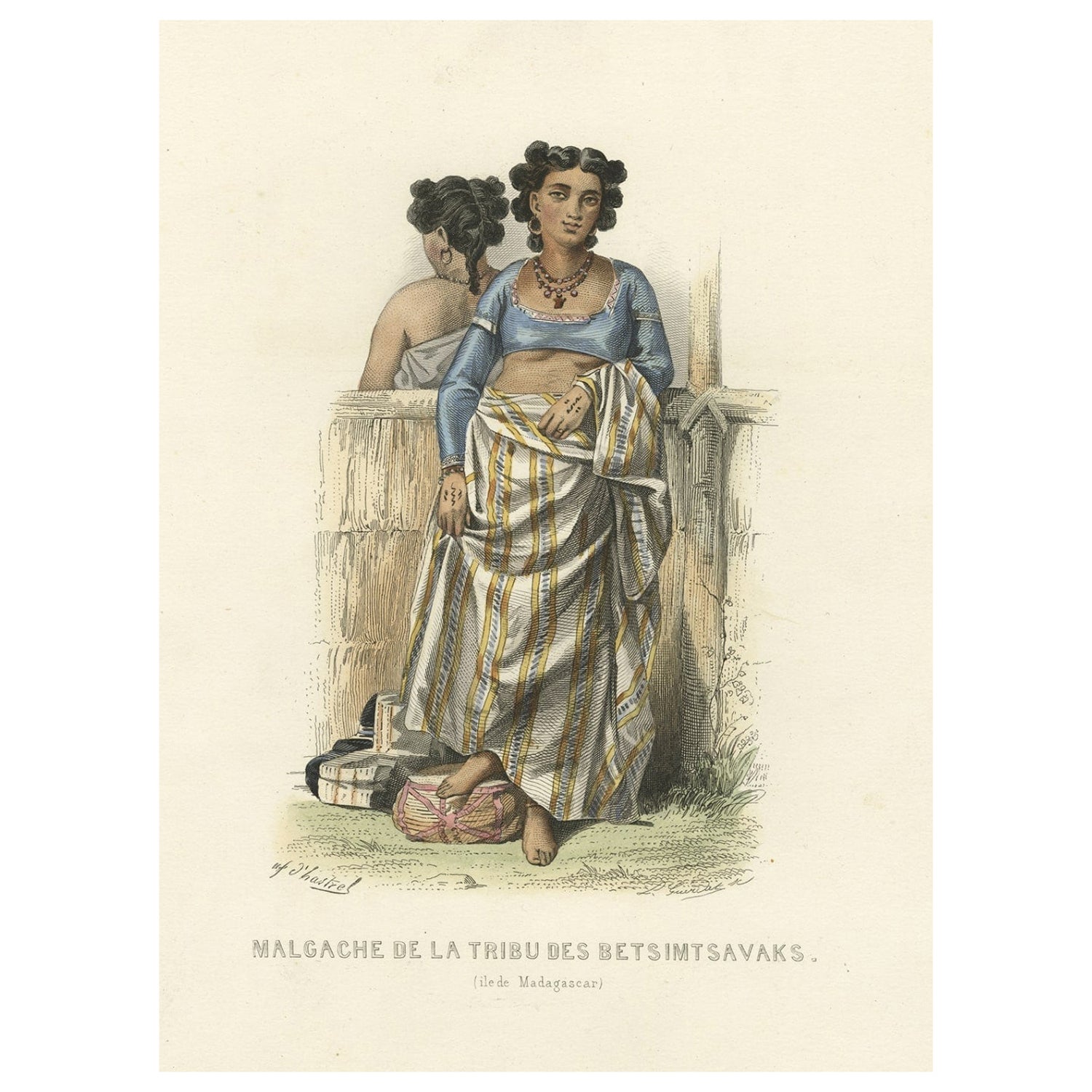 Rare Print of a Malagasy of the Tribe of Betsimtsavaks, Madagascar, 1850 For Sale