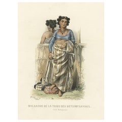 Antique Rare Print of a Malagasy of the Tribe of Betsimtsavaks, Madagascar, 1850