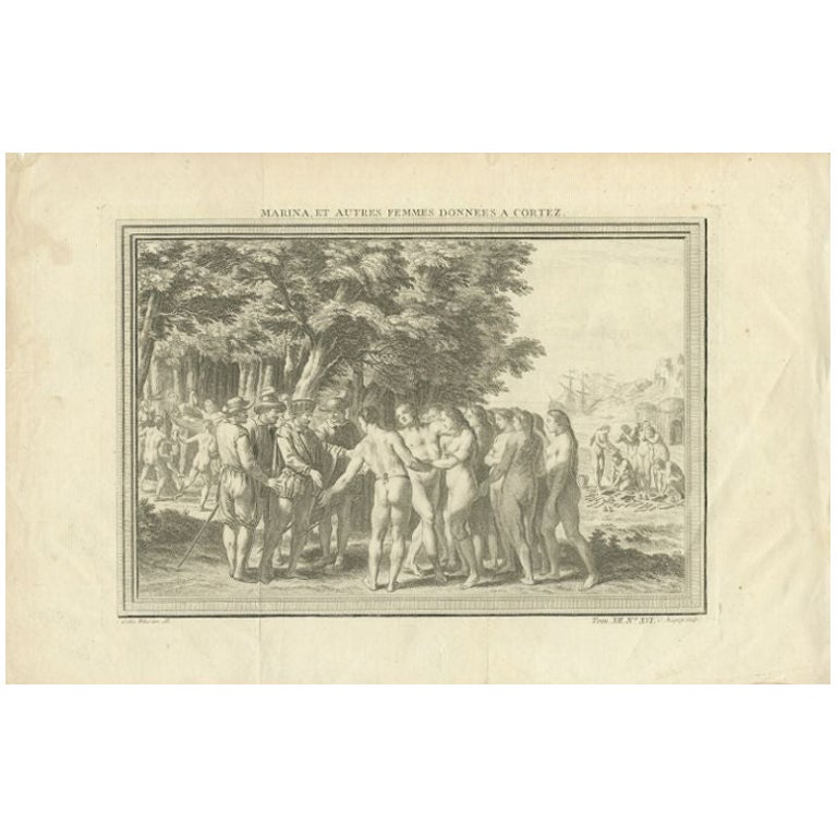 Antique Print of the Spanish Conqueror of Mexico, c.1750 For Sale