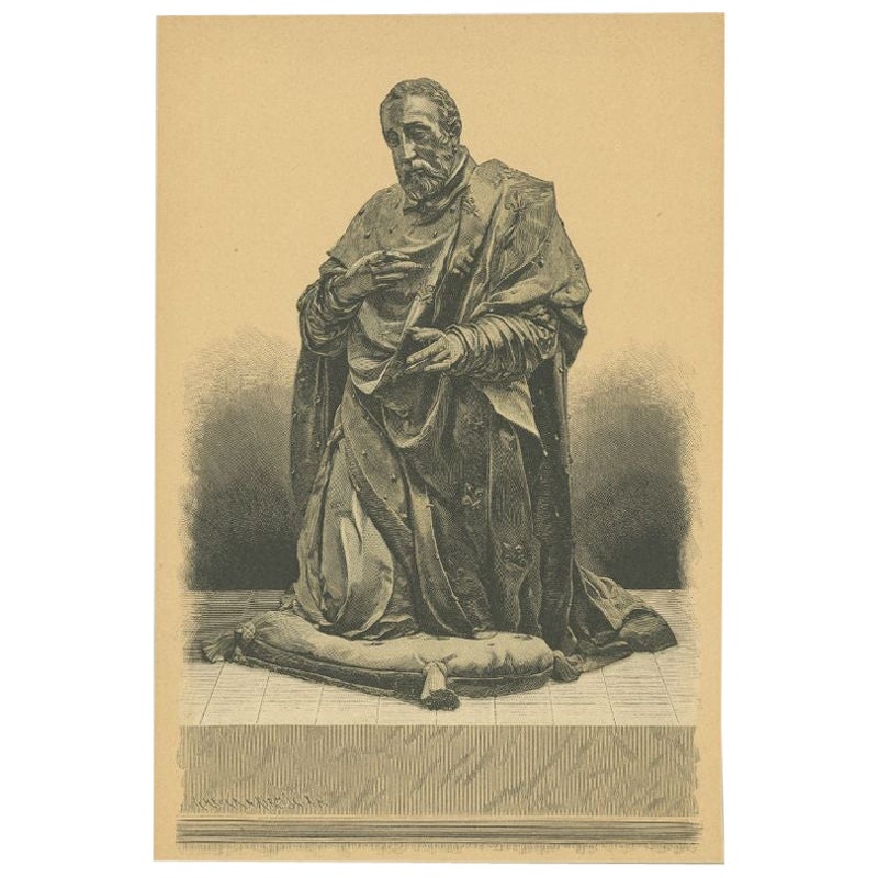 Antique Print of a Statue of Henry II, c.1880 For Sale