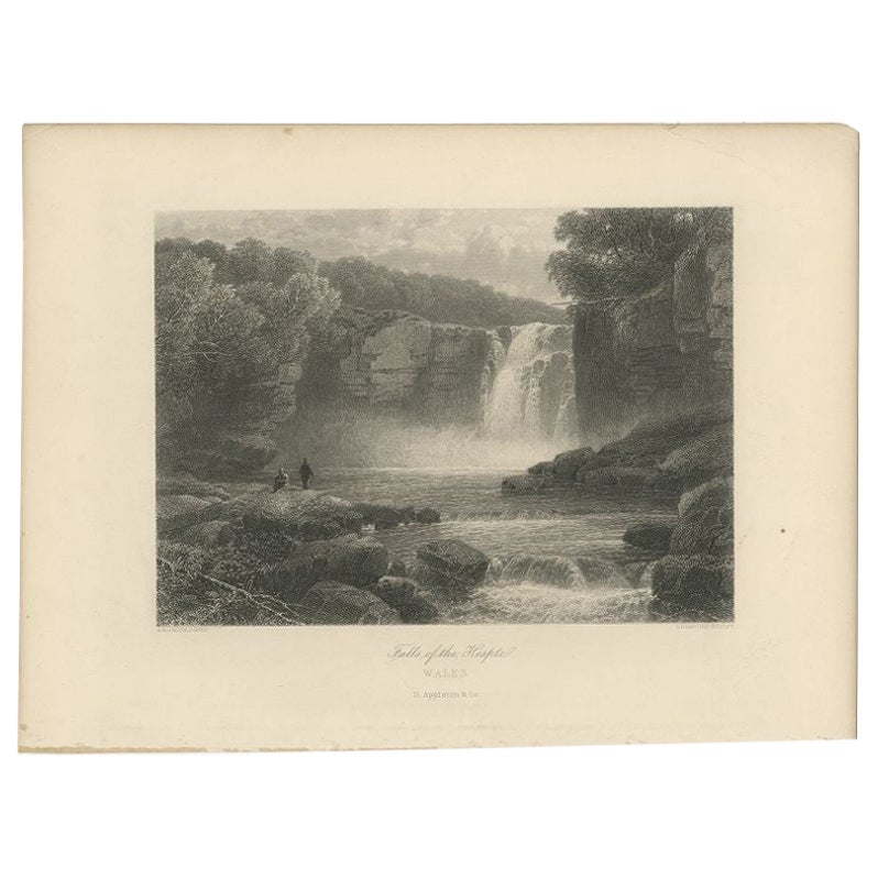 Antique Print of a Waterfall in Wales by Appleton, c.1875