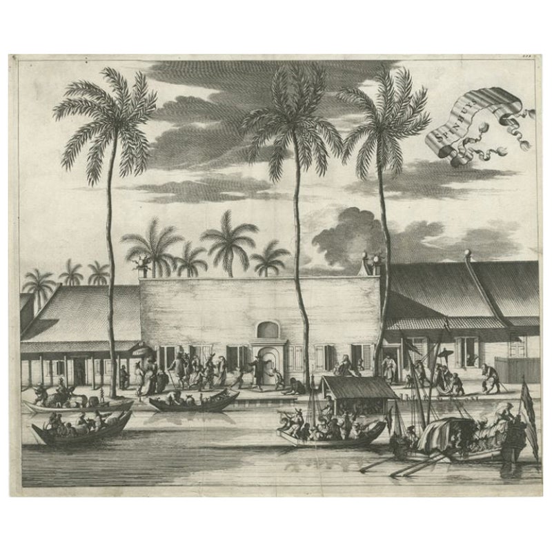 Old Print of the Spinning House in Batavia, Nowadays Jakarta, Indonesia, 1682