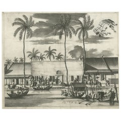 Ancienne estampe de la maison Spinning à Batavia, aujourd'hui Jakarta, Indonésie, 1682