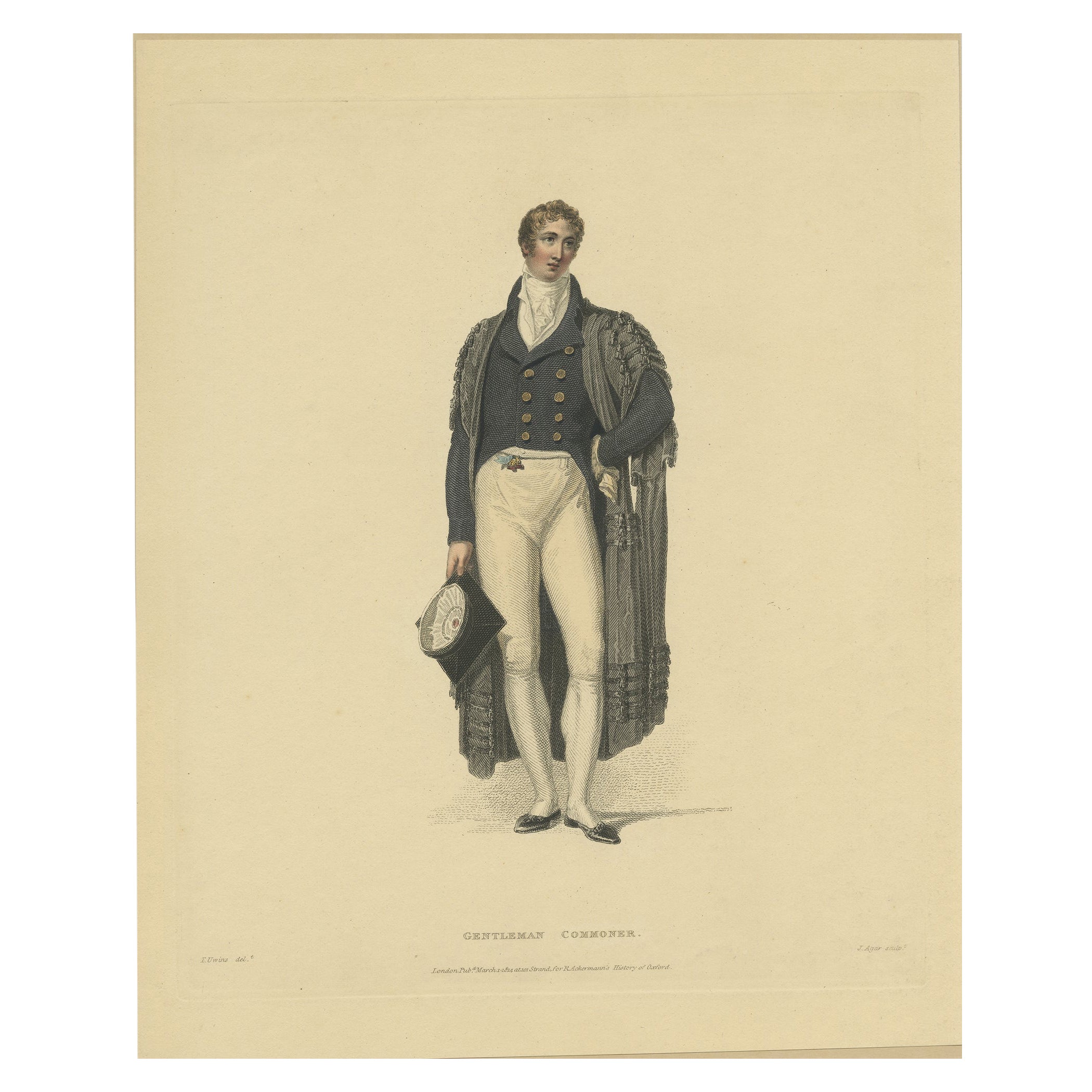 Antique Print of a Gentleman-Commoner From History of Oxford and Cambridge, 1814 For Sale