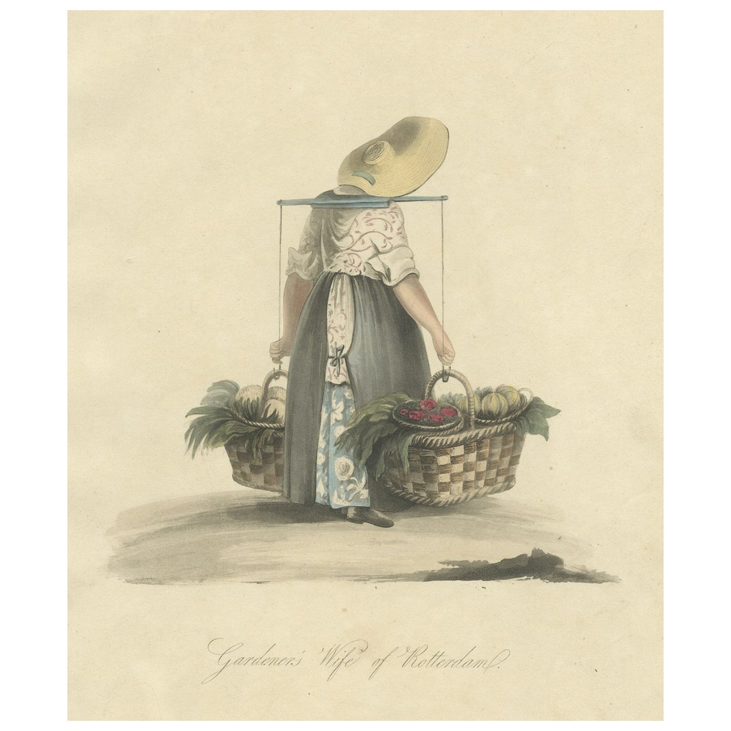 Decorative Antique Print of a Gardeners Wife of Rotterdam, the Netherlands, 1817 For Sale