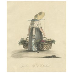 Impression ancienne décorative d'une femme jardinière de Rotterdam, Pays-Bas, 1817
