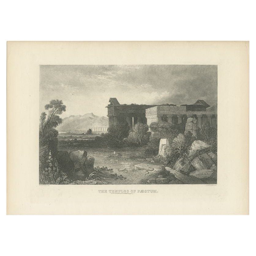 Antique Print of the Temples of Paestum by Brandard, c.1850 For Sale