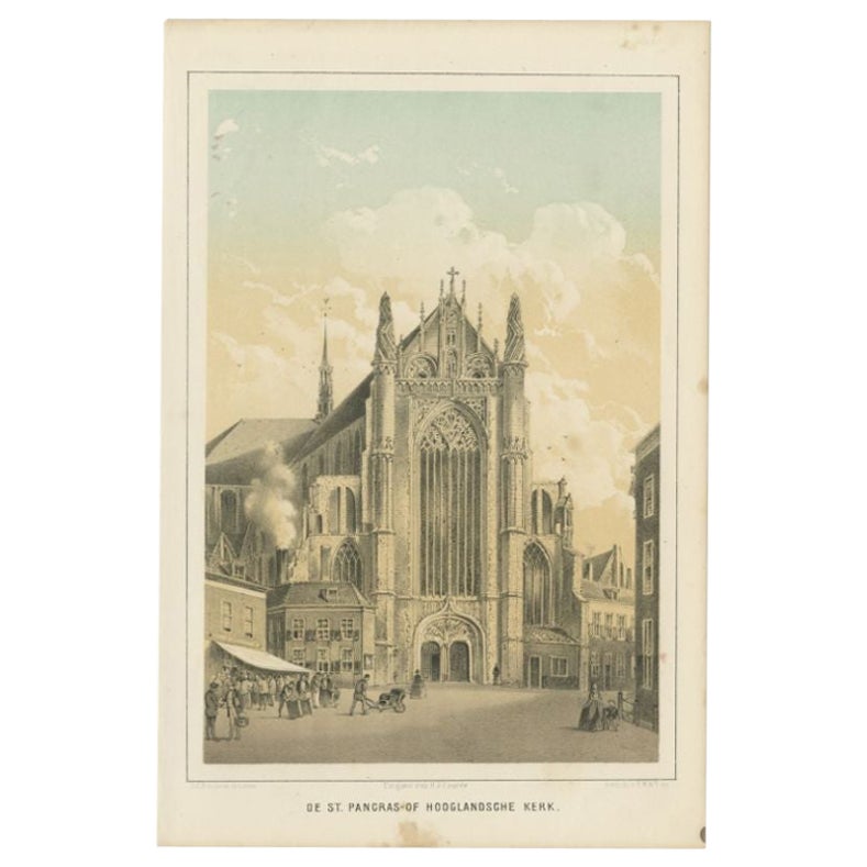 Antique Print of the St. Pancras Church of Leiden in The Netherlands, 1859 For Sale