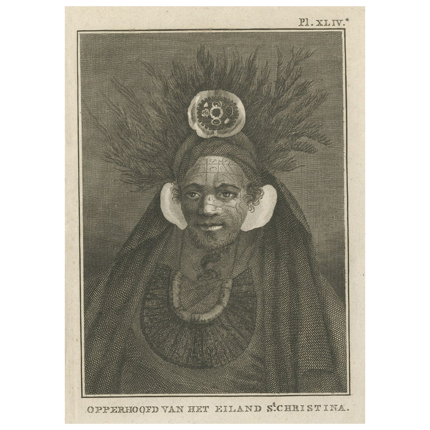 Impression ancienne d'un chef de l'île Christina, les îles Marquesas, 1803