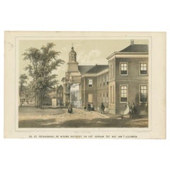 Stampa antica della chiesa di San Pietro di Leida, Paesi Bassi, 1859