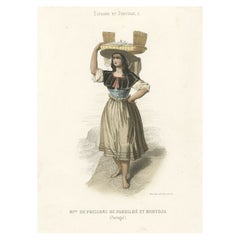 Antique Print of a Woman in Portugal Woman Selling Fish, 1850