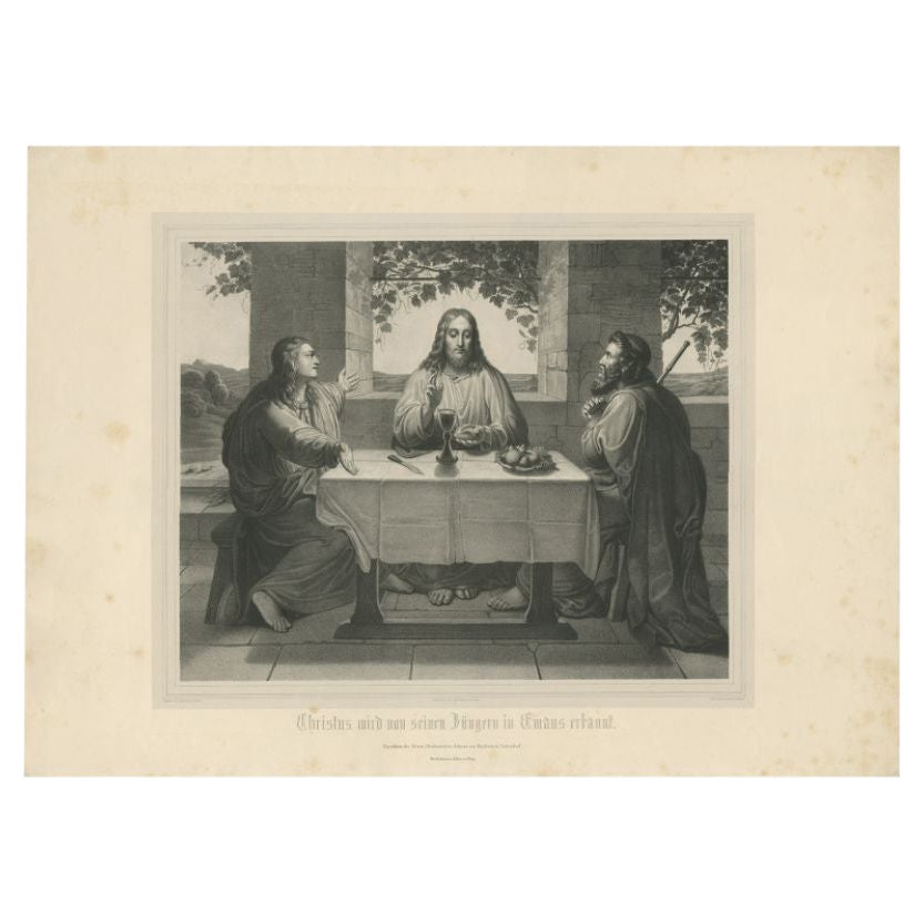 Antique Print of Christ at the Supper at Emmaus by Theer, c.1850 For Sale