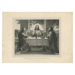 Antique Print of Christ at the Supper at Emmaus by Theer, c.1850