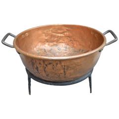 Antique Large Copper Cauldron with Iron Base