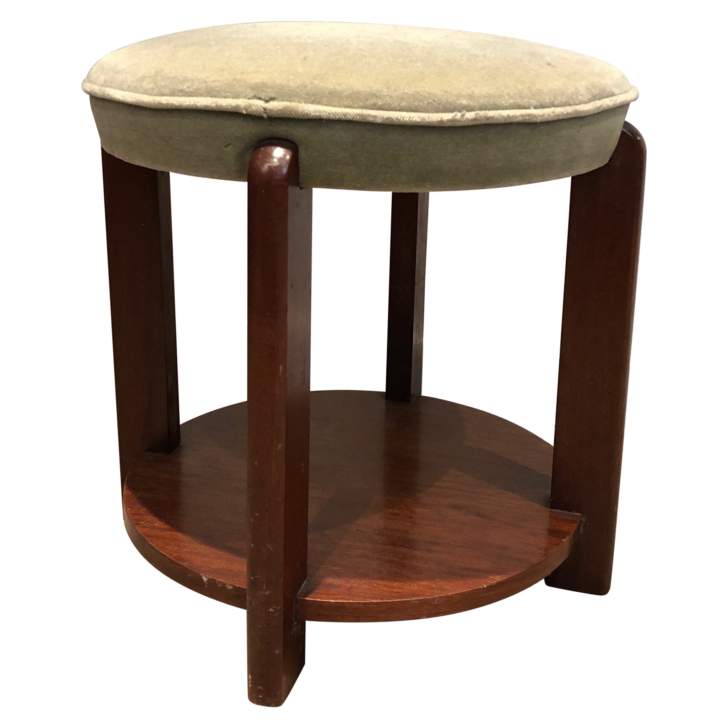 Mahogany Stool with Velvet Seat, Art Deco Period, Circa 1930 For Sale