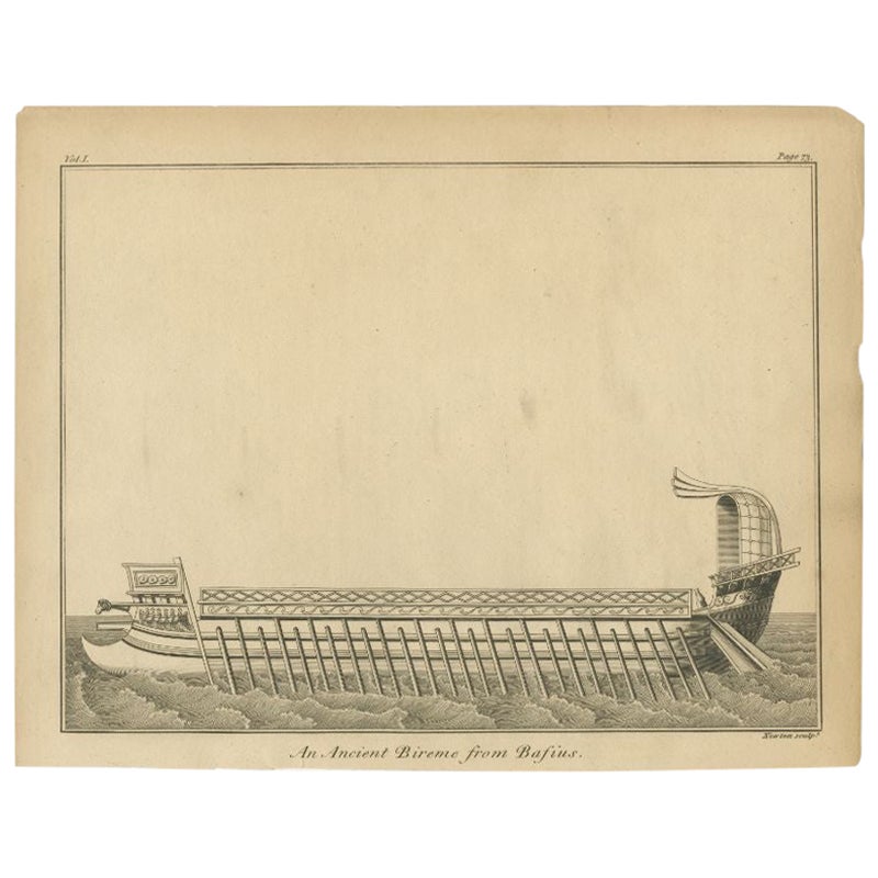Antique Print of an Ancient Bireme from Basius, 1802 For Sale